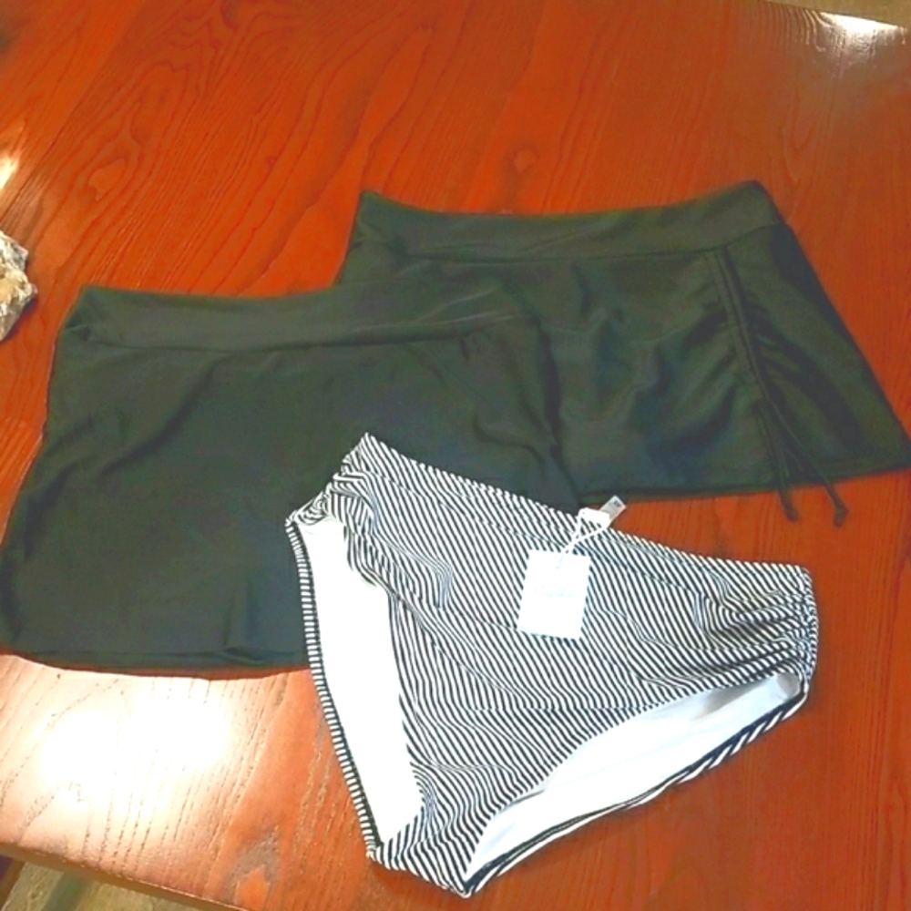 3 Black and Striped Swim Skirt and Bottoms XL and XXL